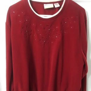 ALFRED DUNNER SWEATSHIRT W/ SEQUINS RED 3X NEW!